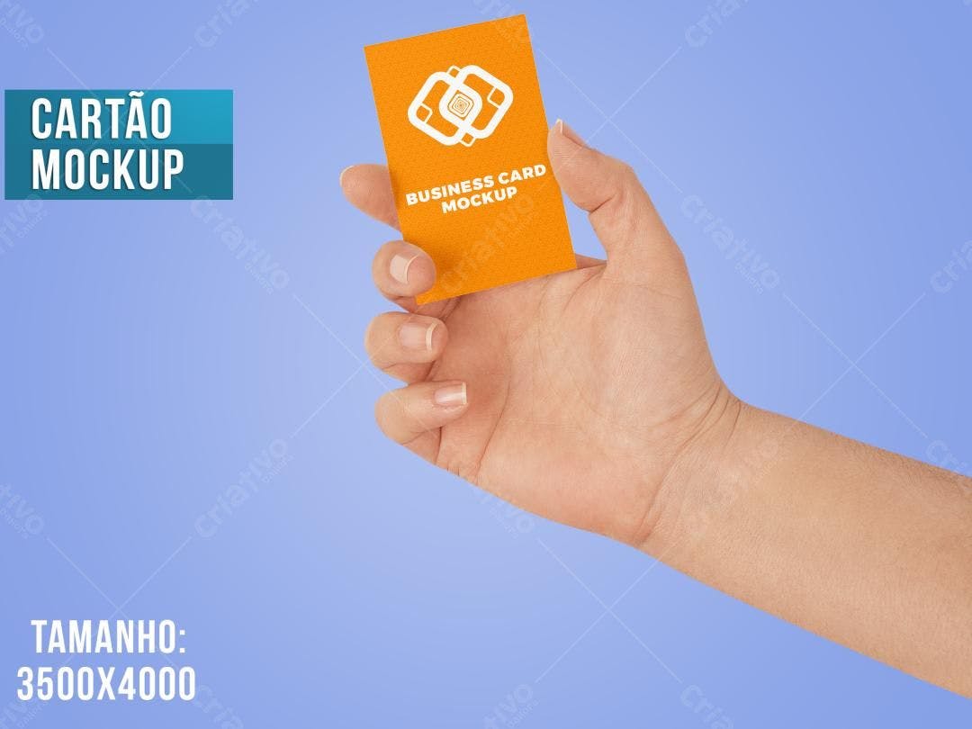 Mockup de Cartão de Visita Laranja em Mão