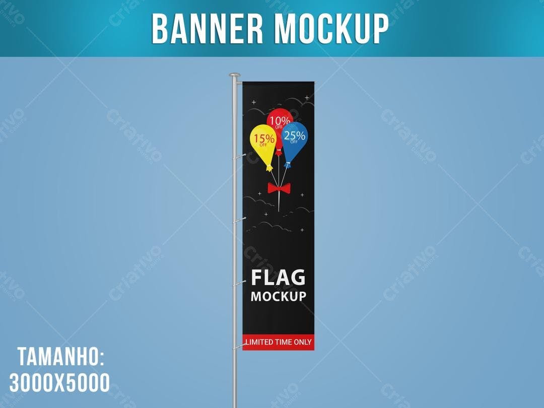 Mockup de Bandeira Retratável com Balões Coloridos