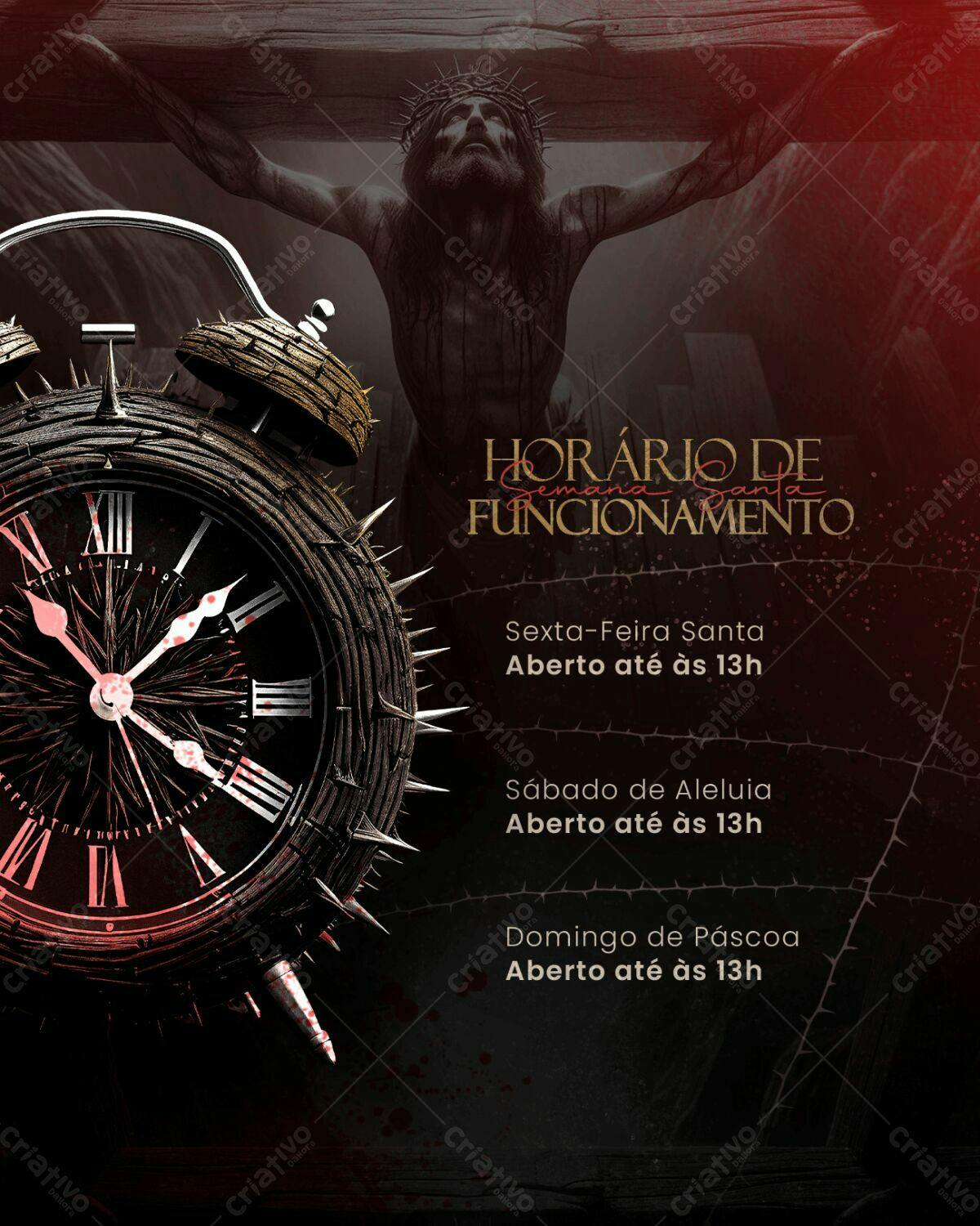 Flyer Semana Santa Horário de Funcionamento PSD Editável