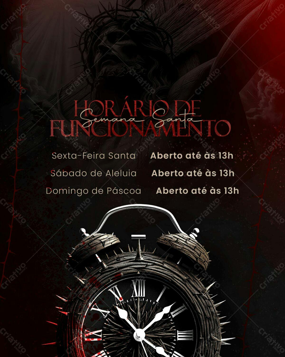 Flyer Horário de Funcionamento Semana Santa PSD Editável