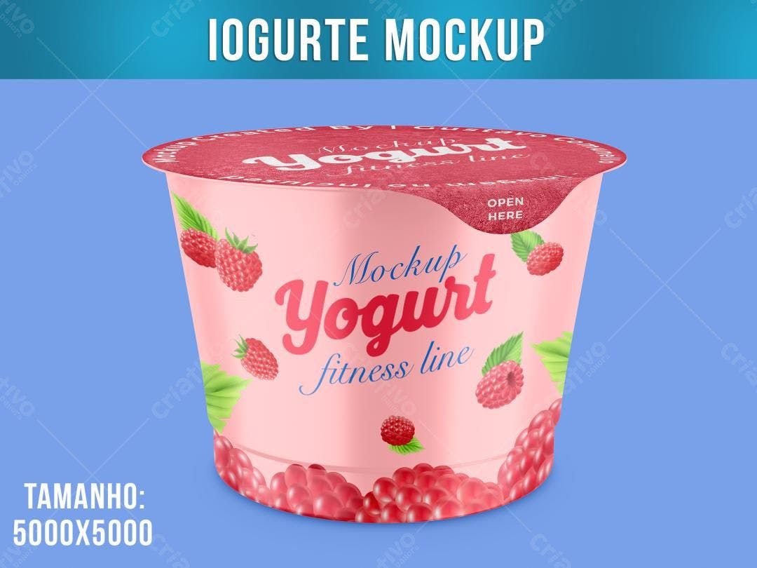 Mockup Realista de Pote de Iogurte com Framboesas