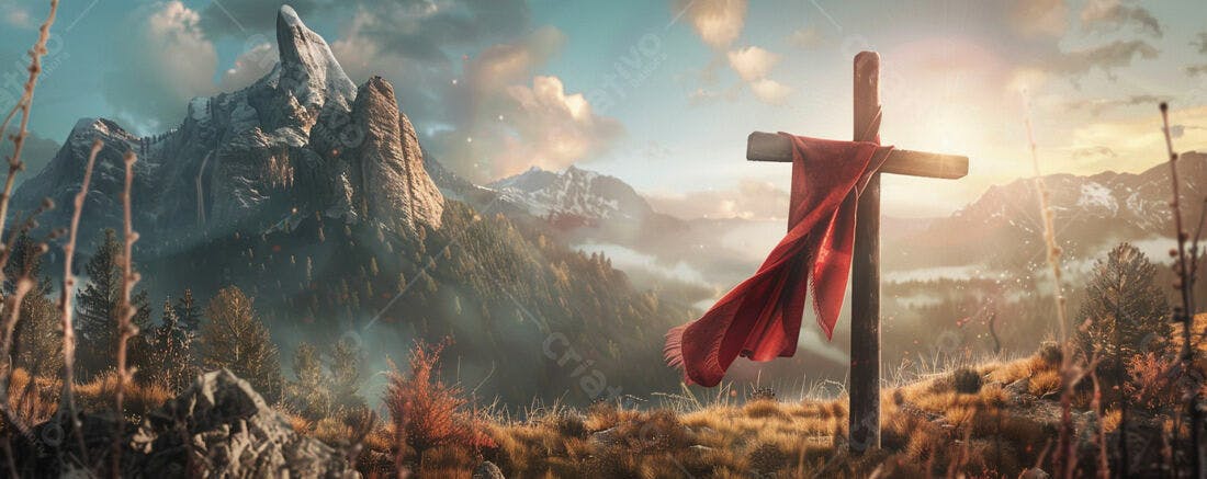 Cruz em Montanha ao Amanhecer