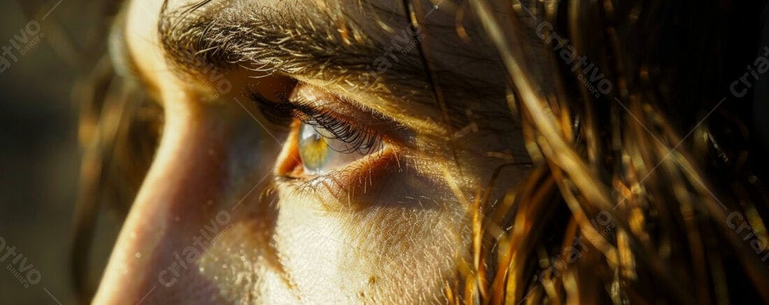 Olho humano dourado sob luz solar
