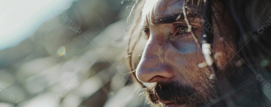 Homem barbudo contemplativo com rabiscos faciais