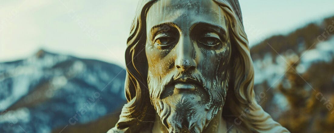 Estátua de Jesus Cristo em cenário montanhoso