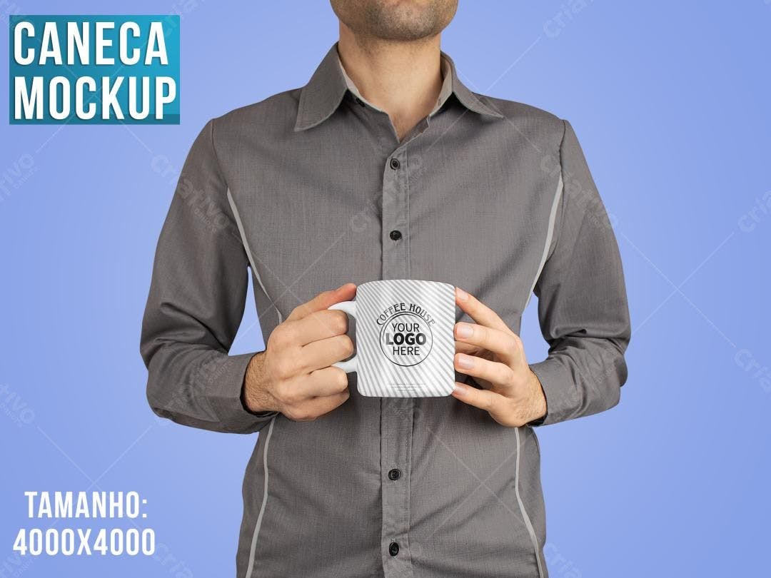 Mockup de Caneca em Mãos Masculinas - Estilo Minimalista