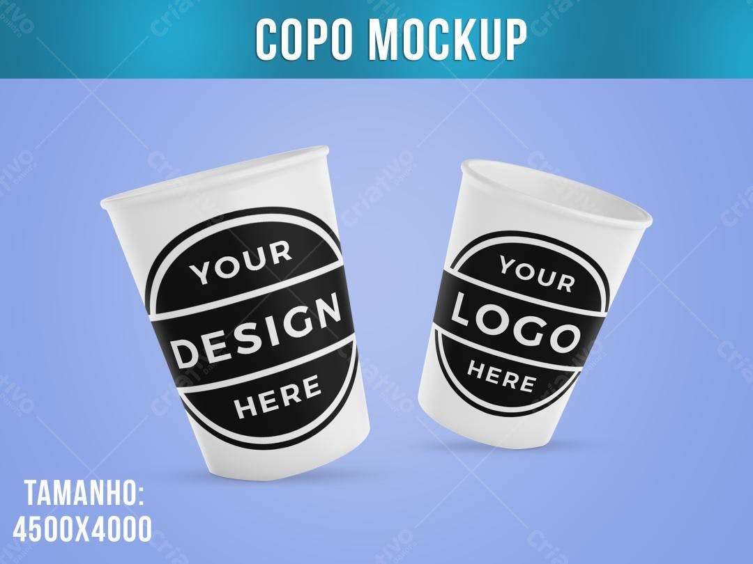 Mockup Realista de Copos Descartáveis: Design Minimalista