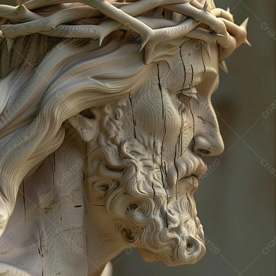 Escultura de Jesus Cristo em madeira clara