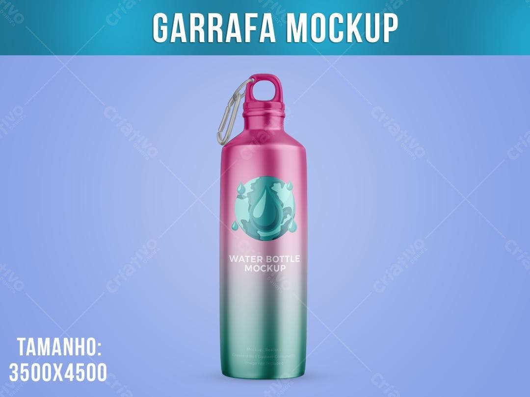 Mockup Garrafa de Água Metálica Rosa e Verde