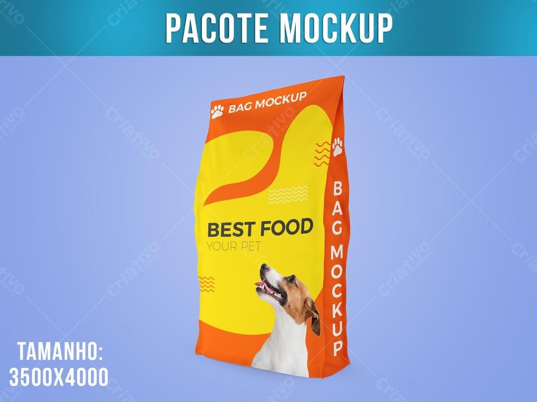 Mockup de Embalagem de Ração para Cães: Amarelo e Laranja