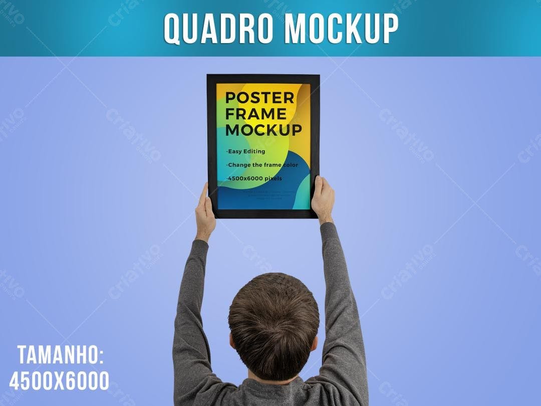 Mockup de Quadro com Poster Moderno em Tons Amarelo e Azul