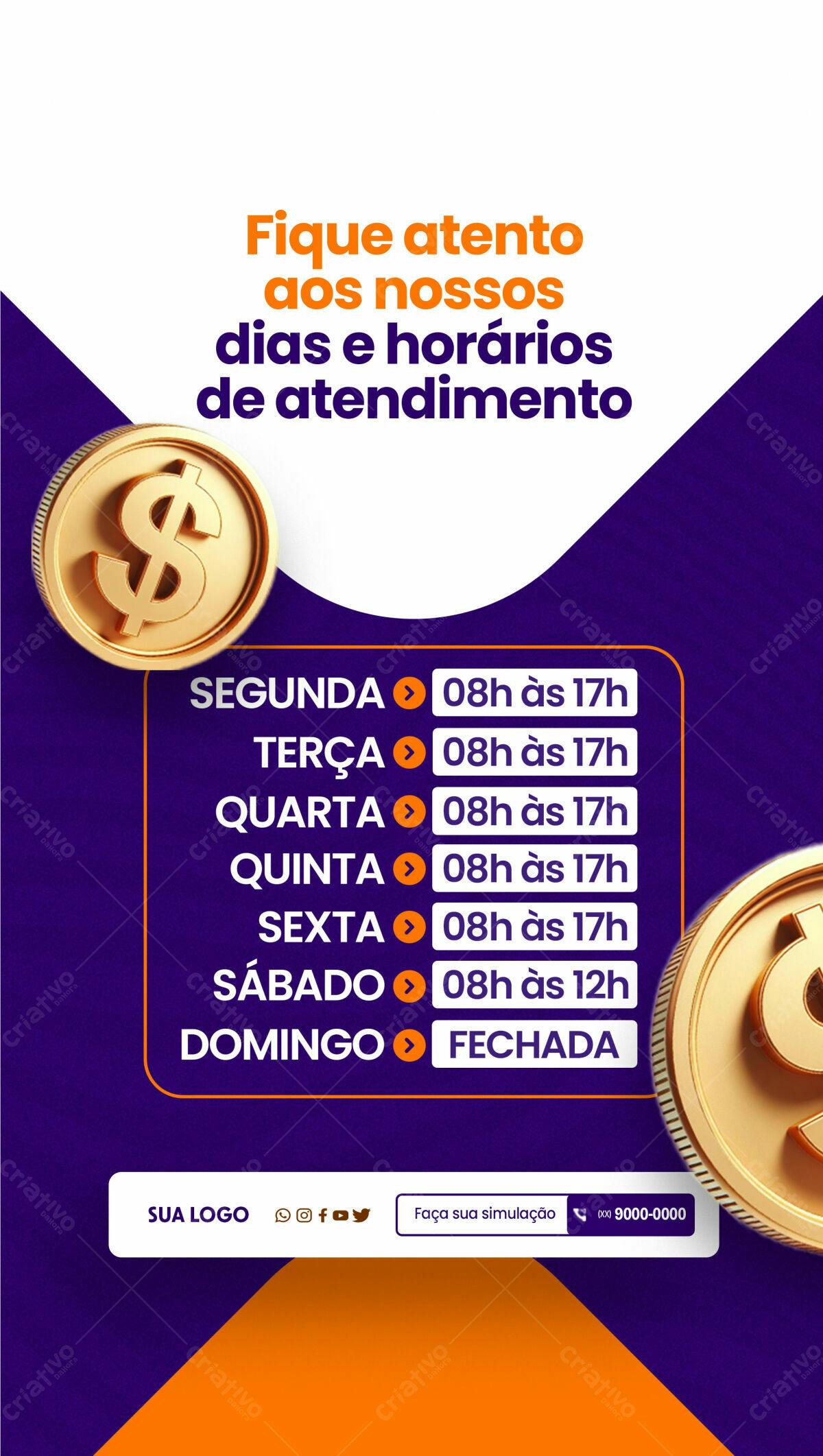 Flyer Horários de Funcionamento PSD Editável