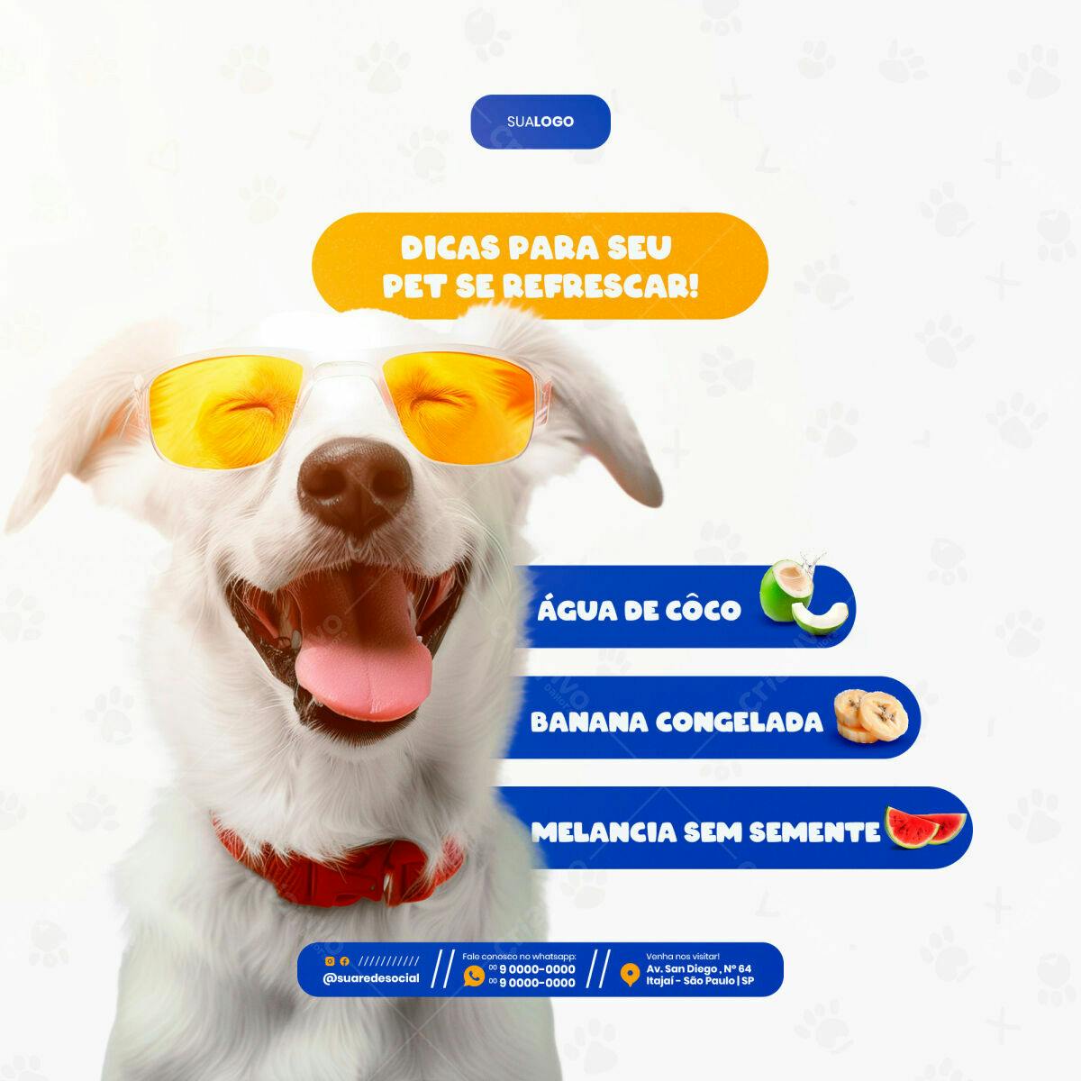Post para Redes Sociais Pet - Dicas Refrescantes PSD Editável