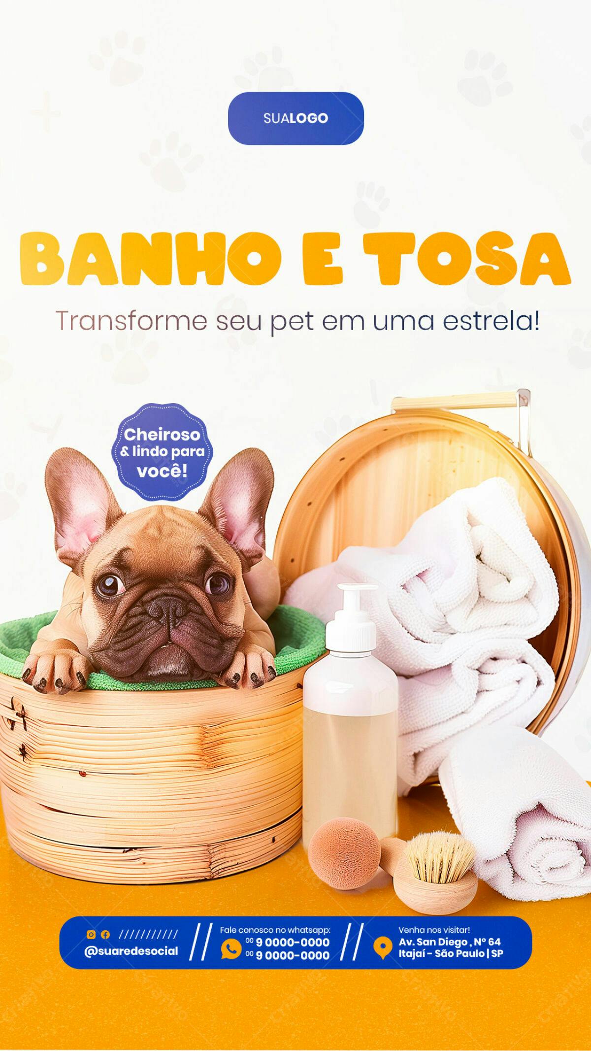 Flyer para Banho e Tosa de Pets PSD Editável