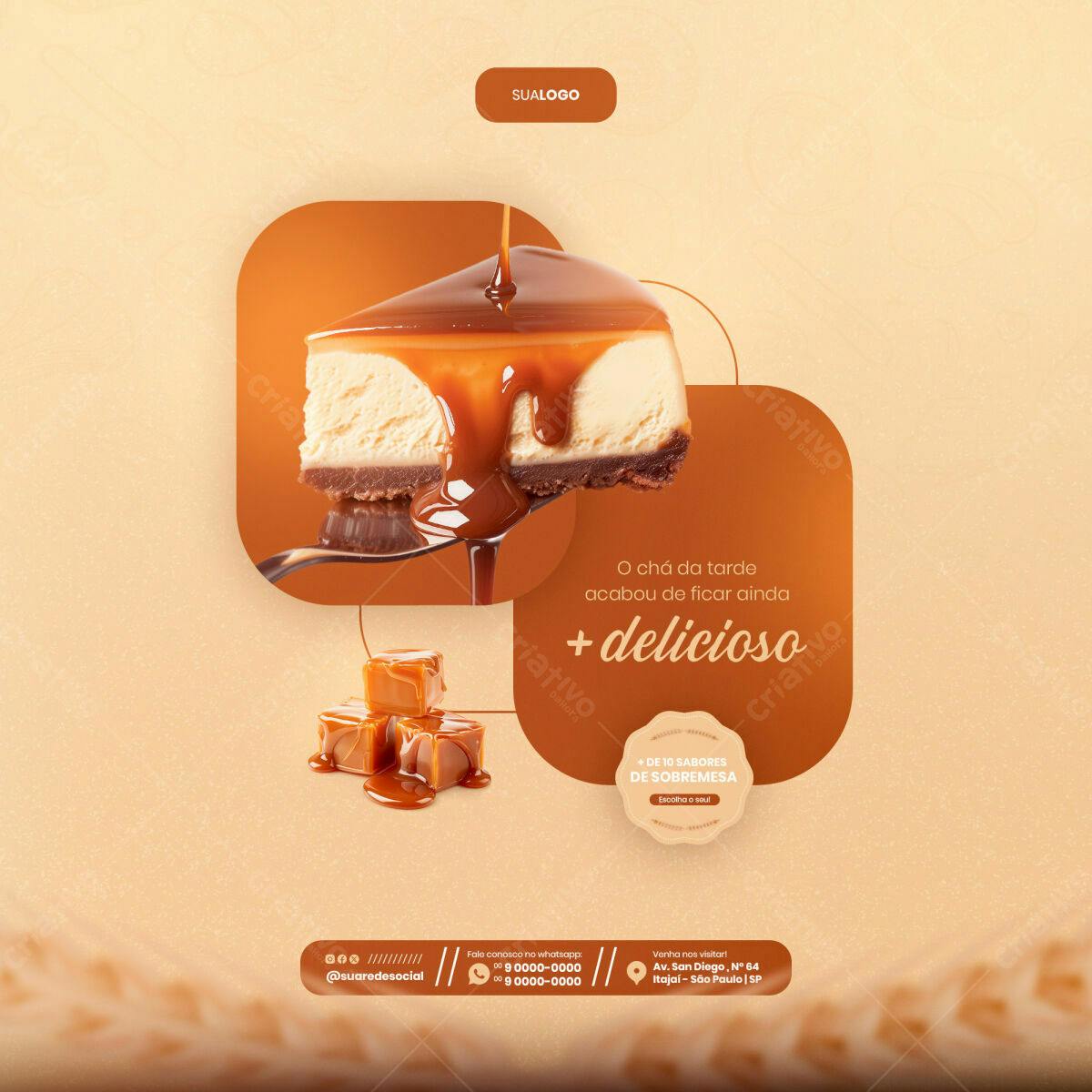 Post para Padaria com Cheesecake PSD Editável