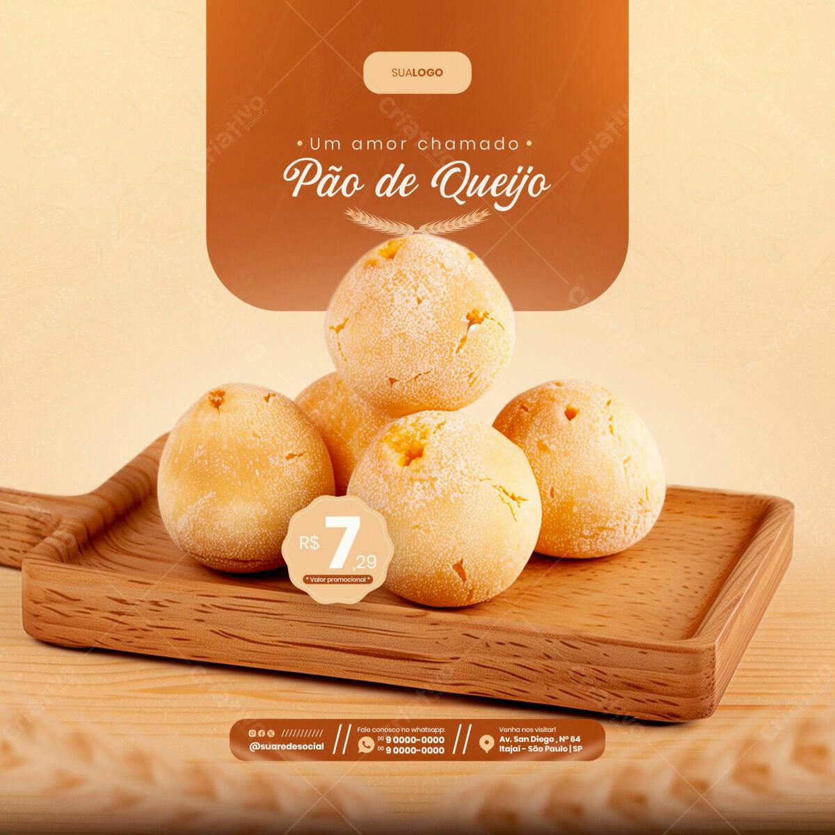 Post para Redes Sociais Pão de Queijo PSD Editável