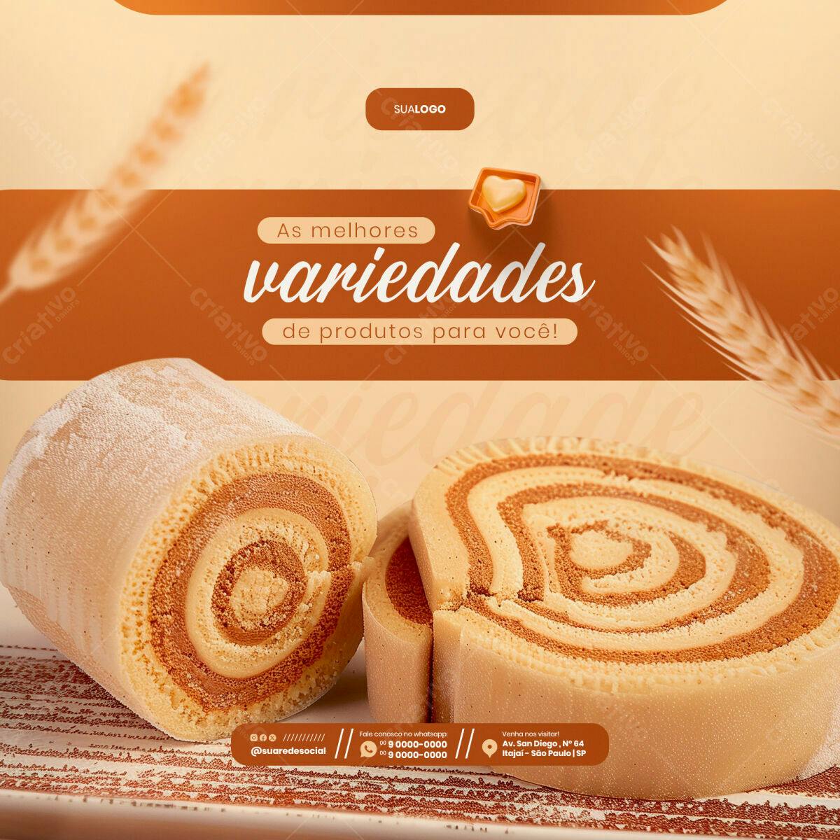 Post para Padaria com Bolo de Rolo PSD Editável