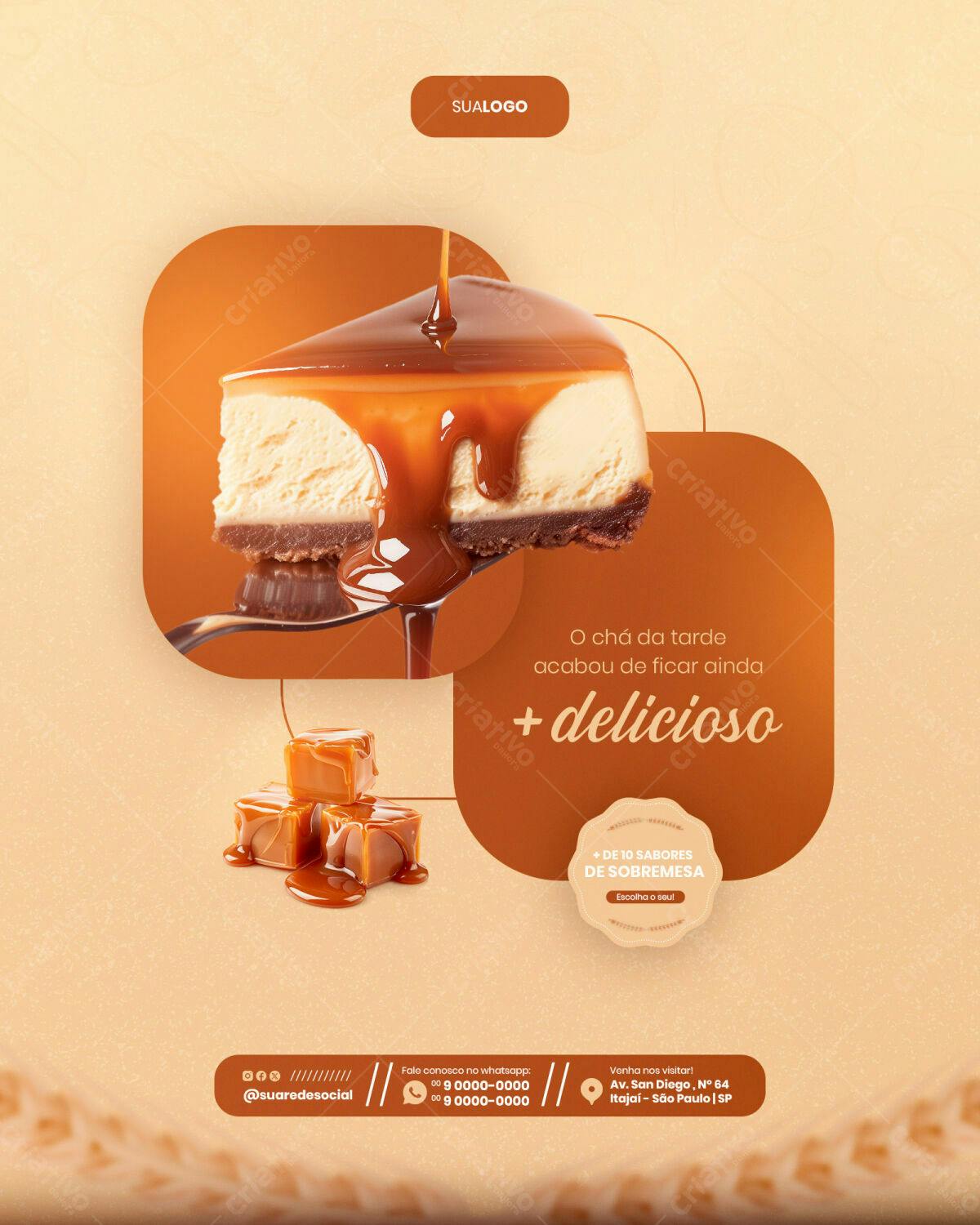 Post para Sobremesa com Cheesecake PSD Editável