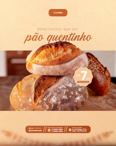 Pão quentinho artesanal panificadora social media feed vertical