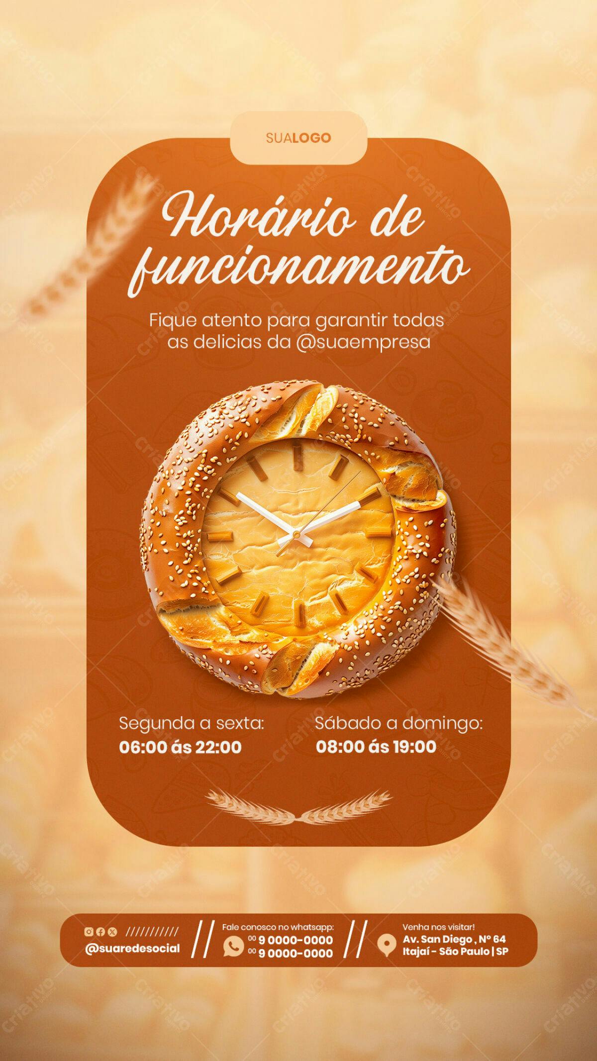 Flyer Horário de Funcionamento Padaria PSD Editável