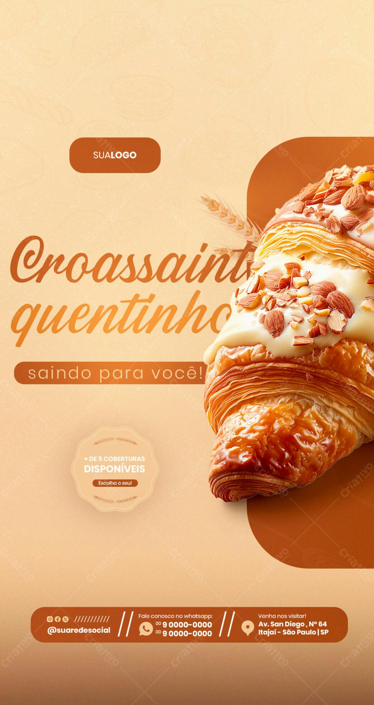 Flyer para Padaria com Croissant PSD Editável
