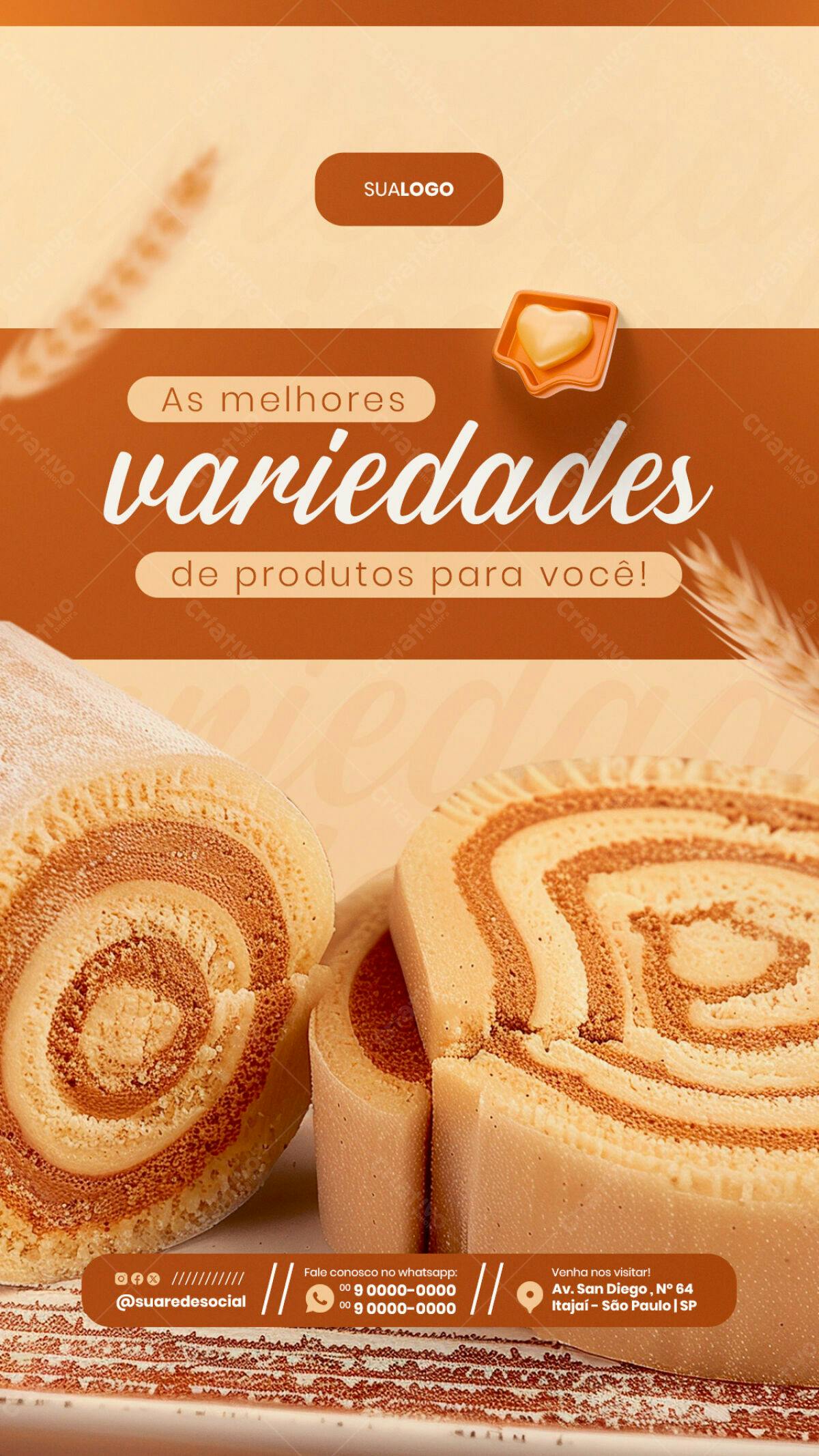 Flyer para Padaria com Bolo Rolê PSD Editável