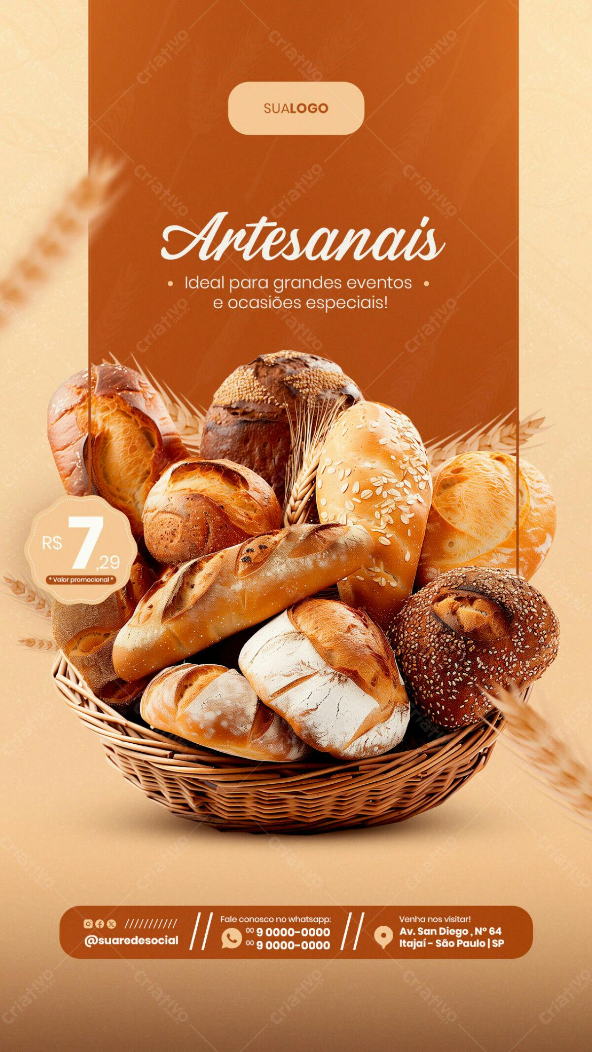 Flyer para Padaria Artesanal PSD Editável