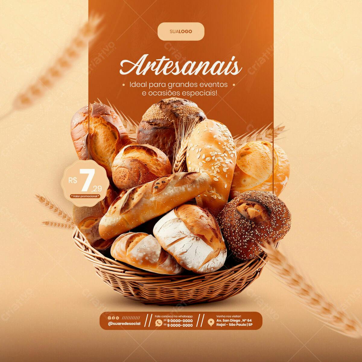 Flyer para Padaria Artesanal PSD Editável