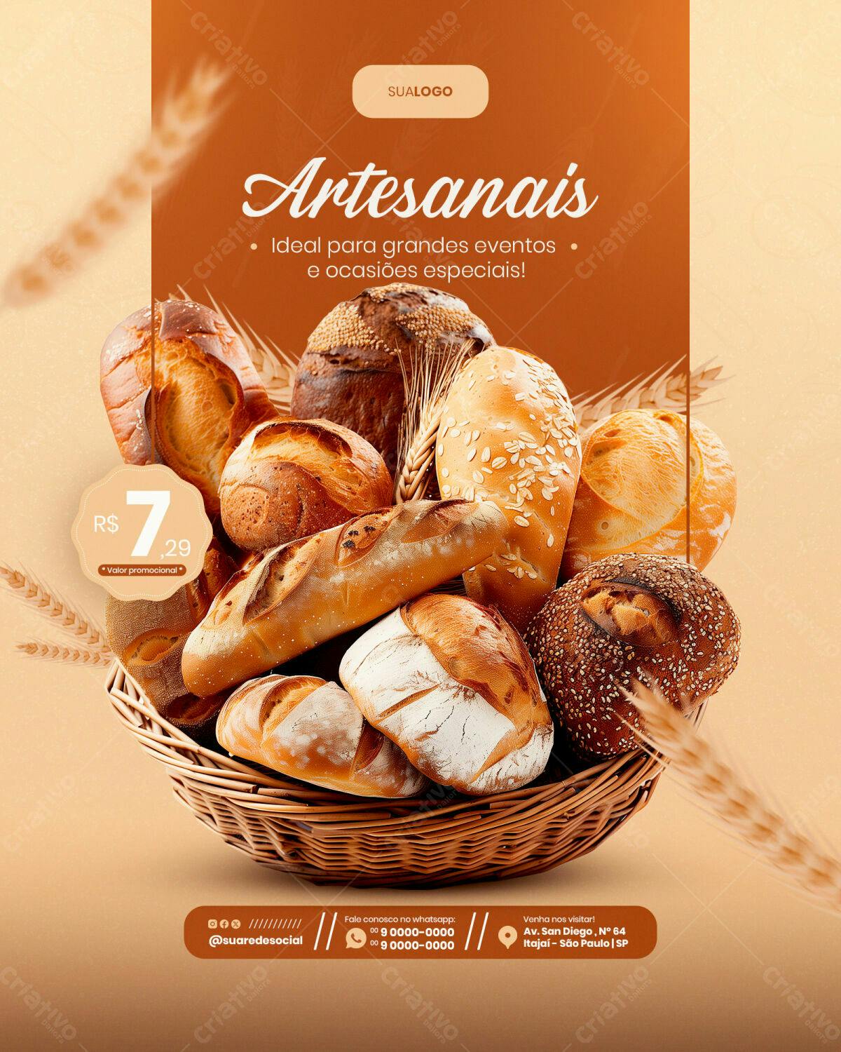 Flyer para Padaria Artesanal PSD Editável