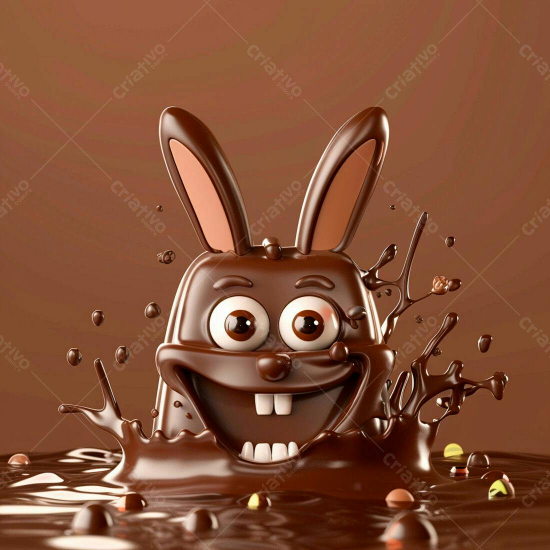 Coelho de chocolate na Páscoa mergulhado em calda