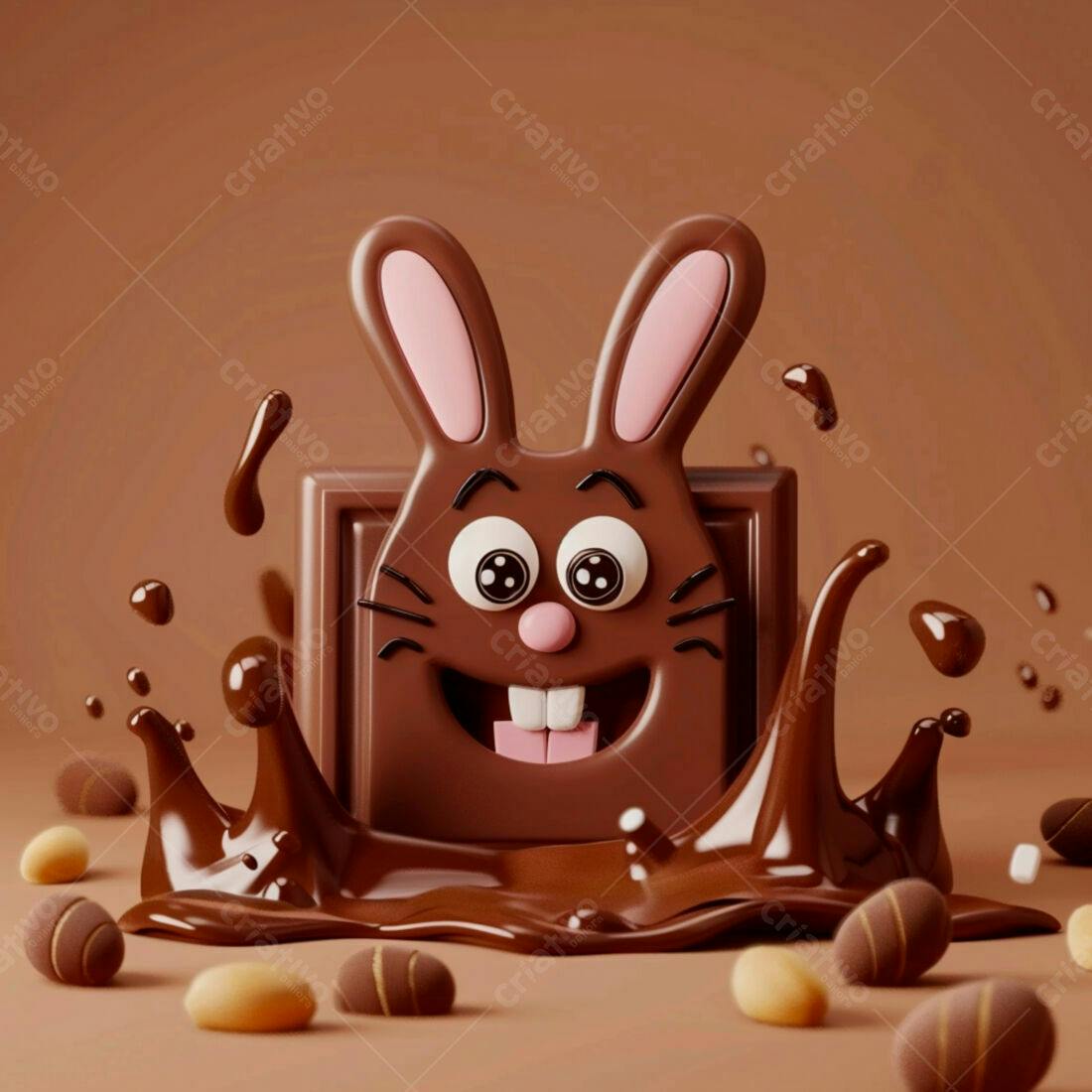 Coelho de chocolate derretido no Páscoa