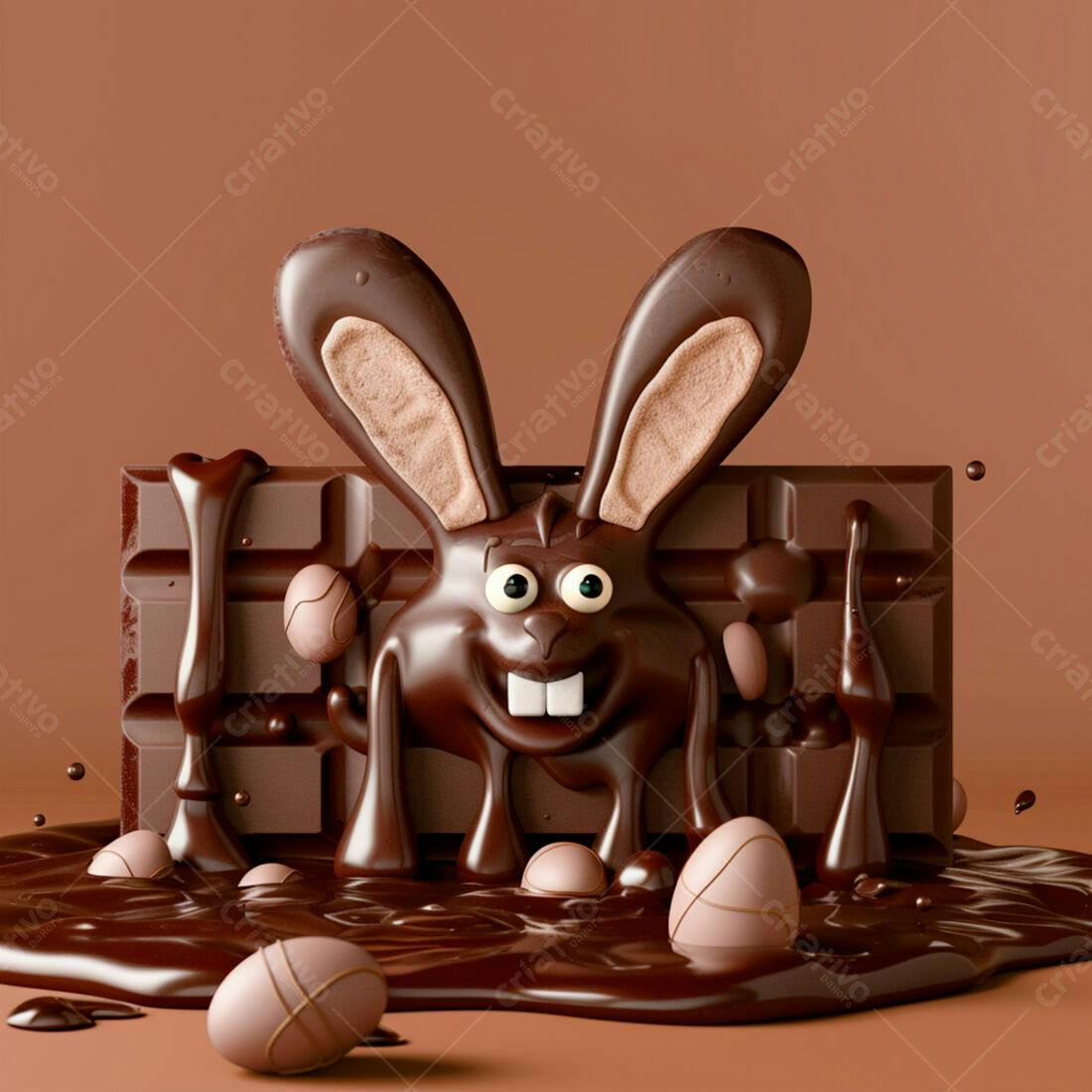 Coelho de chocolate na Páscoa com ovos