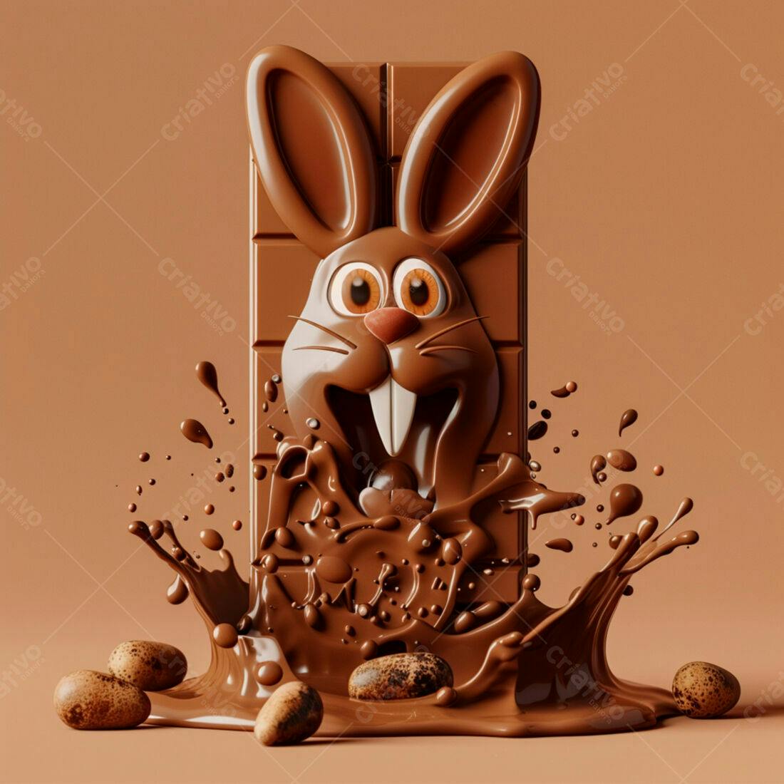 Coelho de Chocolate derretendo com ovos