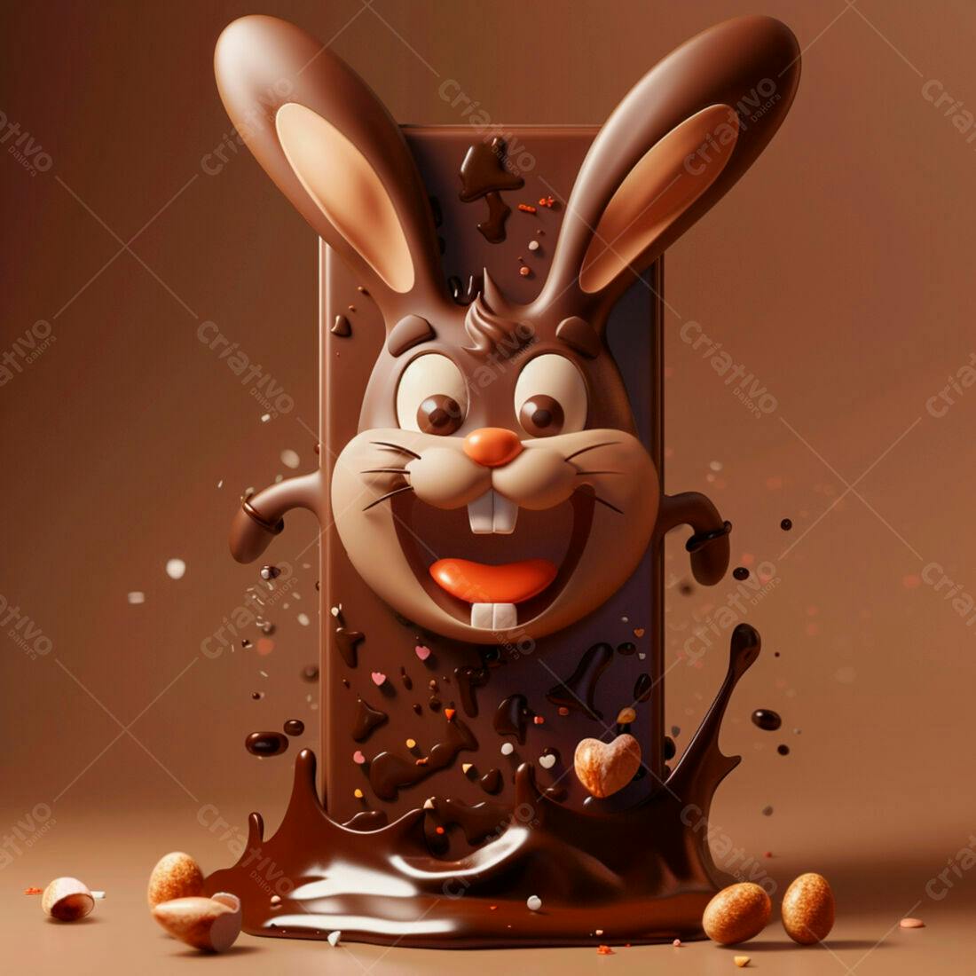 Coelho de chocolate em barra derretida