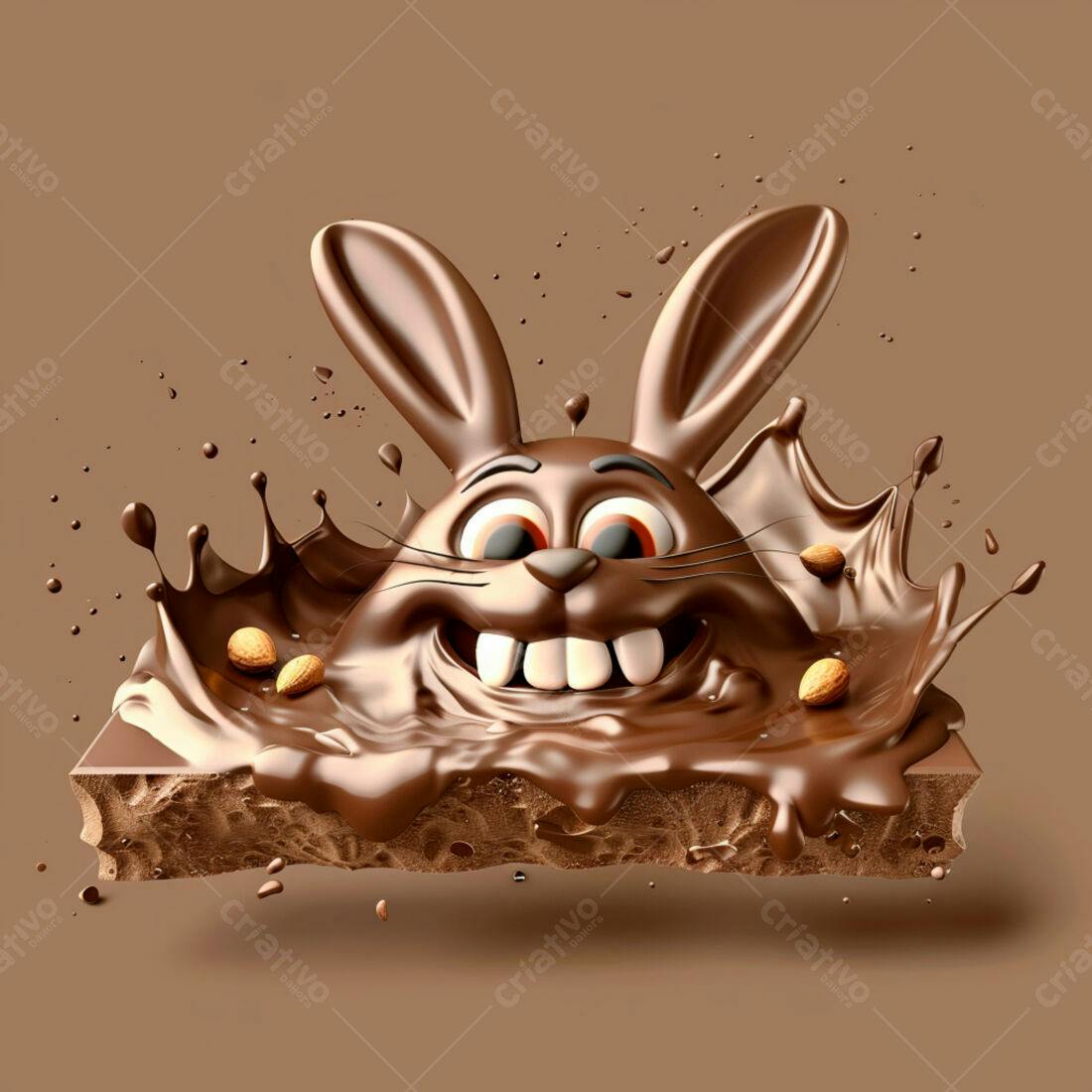 Coelho de chocolate em barra com amêndoas