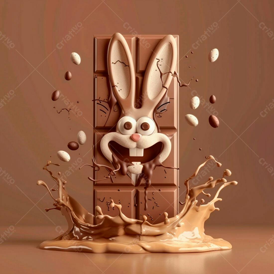 Coelho de chocolate na Páscoa com chocolate derretido