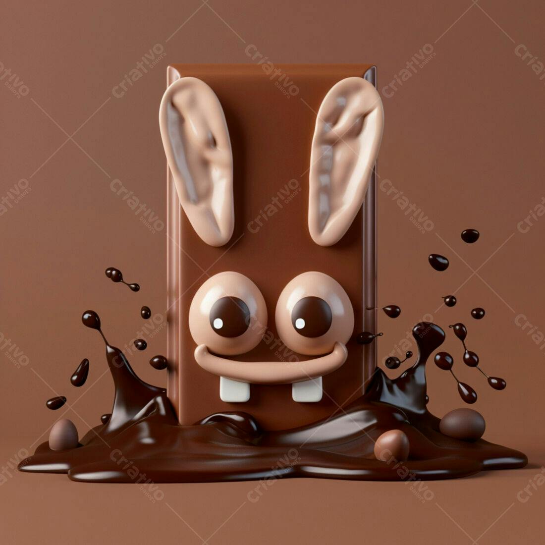 Coelho de chocolate derretendo na Páscoa
