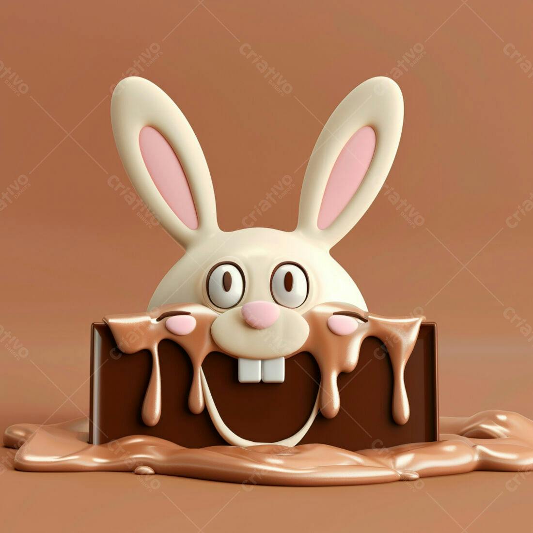 Coelho em chocolate derretido Páscoa