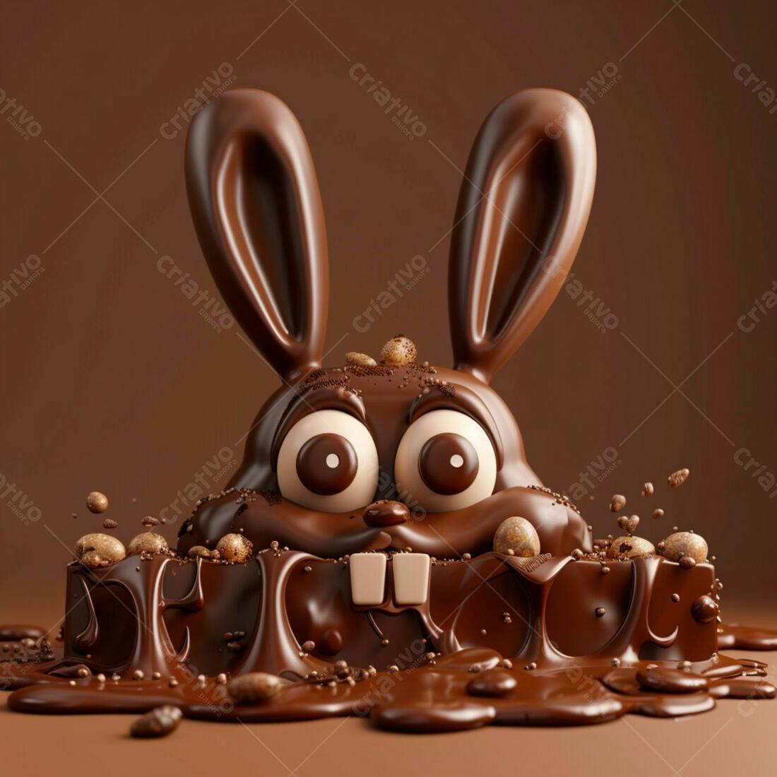 Coelho de Páscoa em chocolate derretido