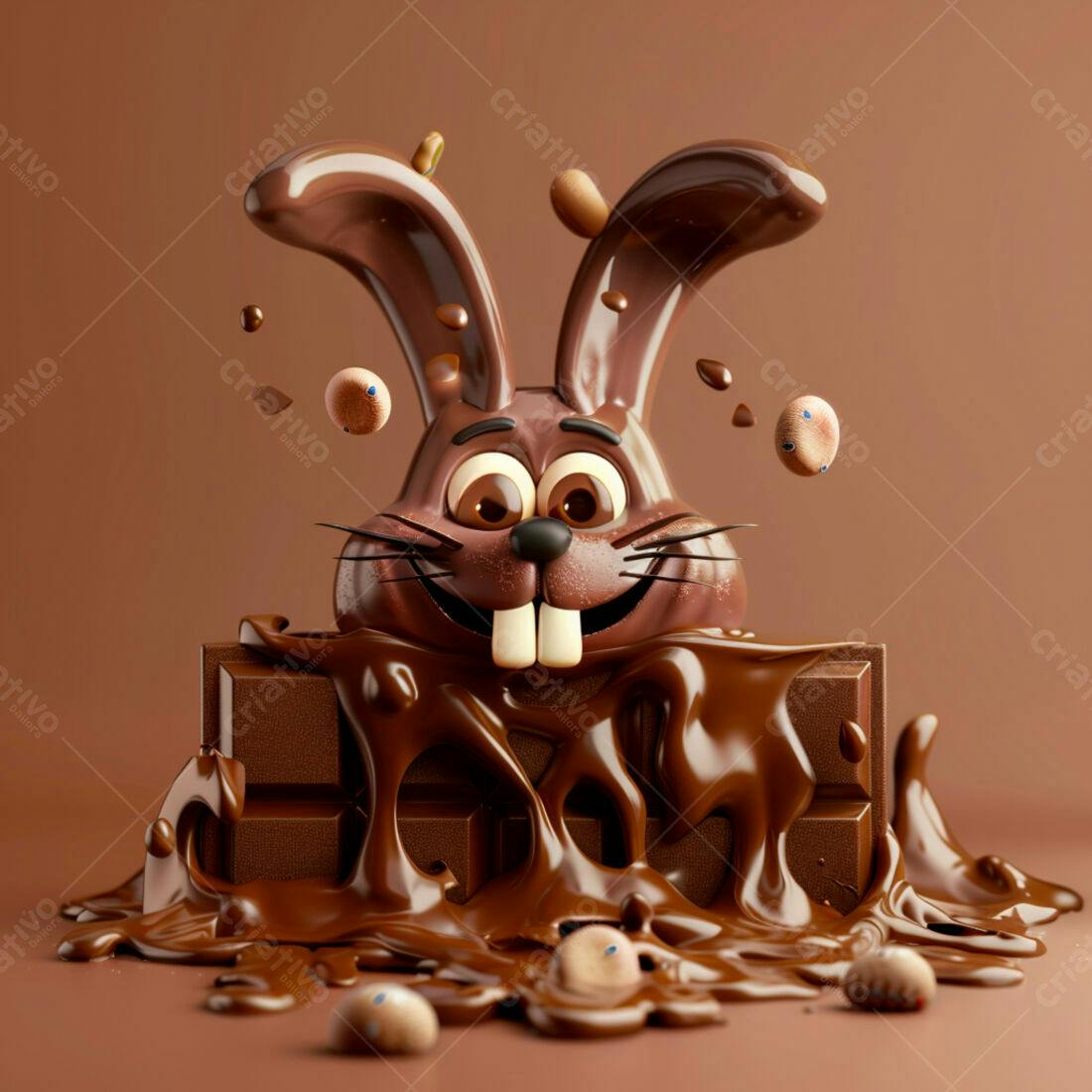 Coelho de chocolate derretido na Páscoa