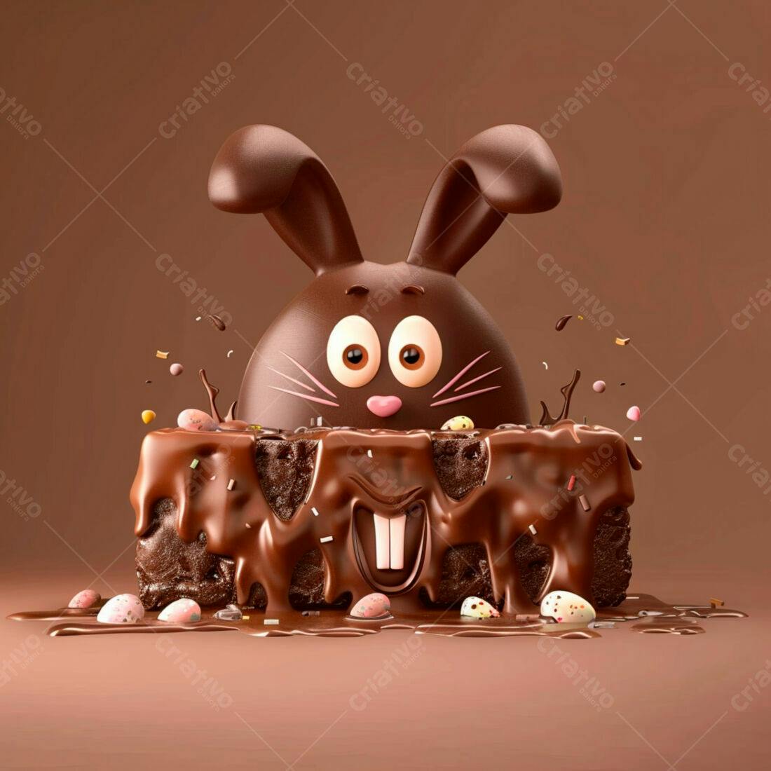 Coelho de chocolate em brownie de Páscoa