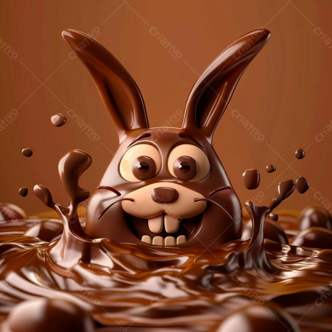 Coelho de chocolate em banho de chocolate
