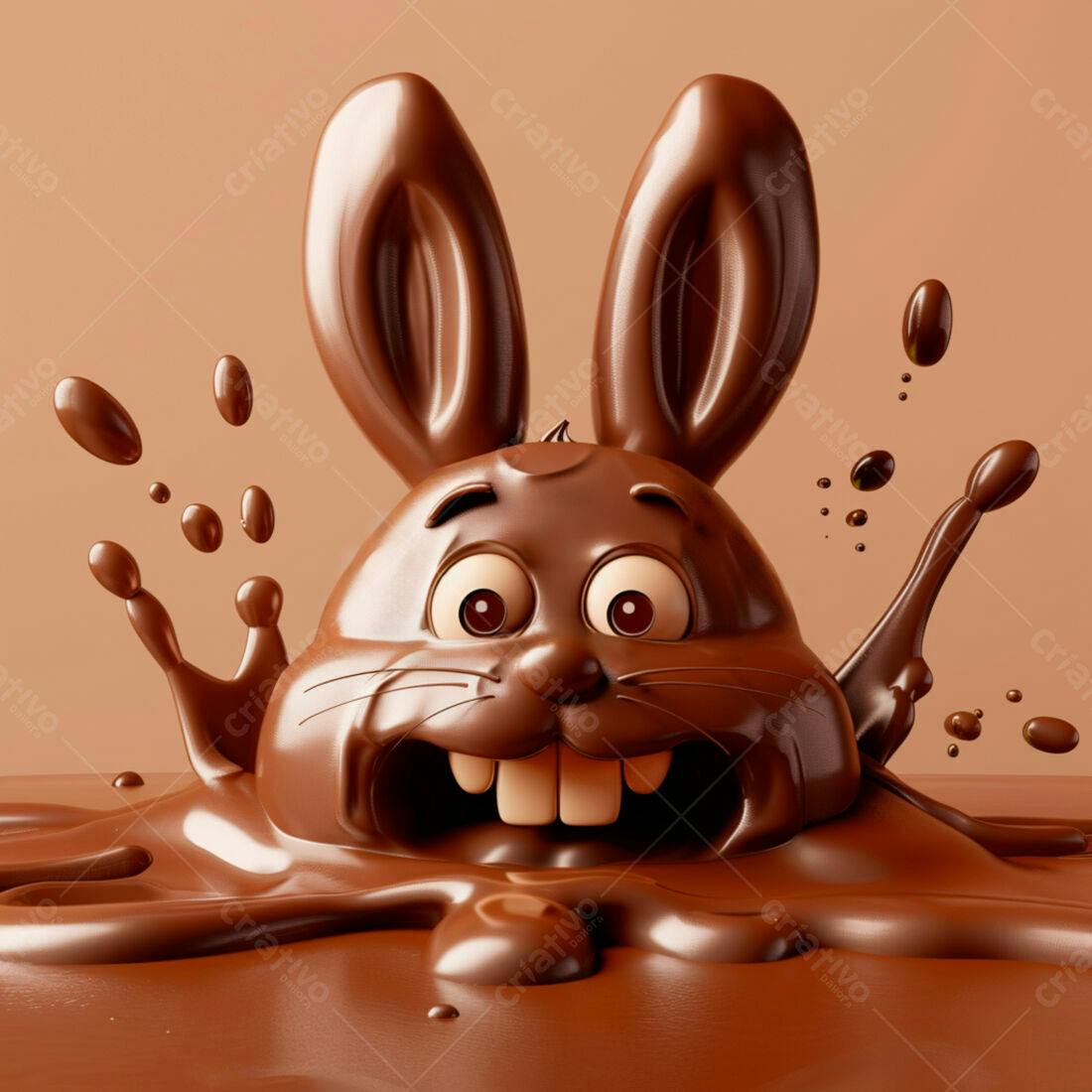 Coelho de chocolate mergulhado em calda