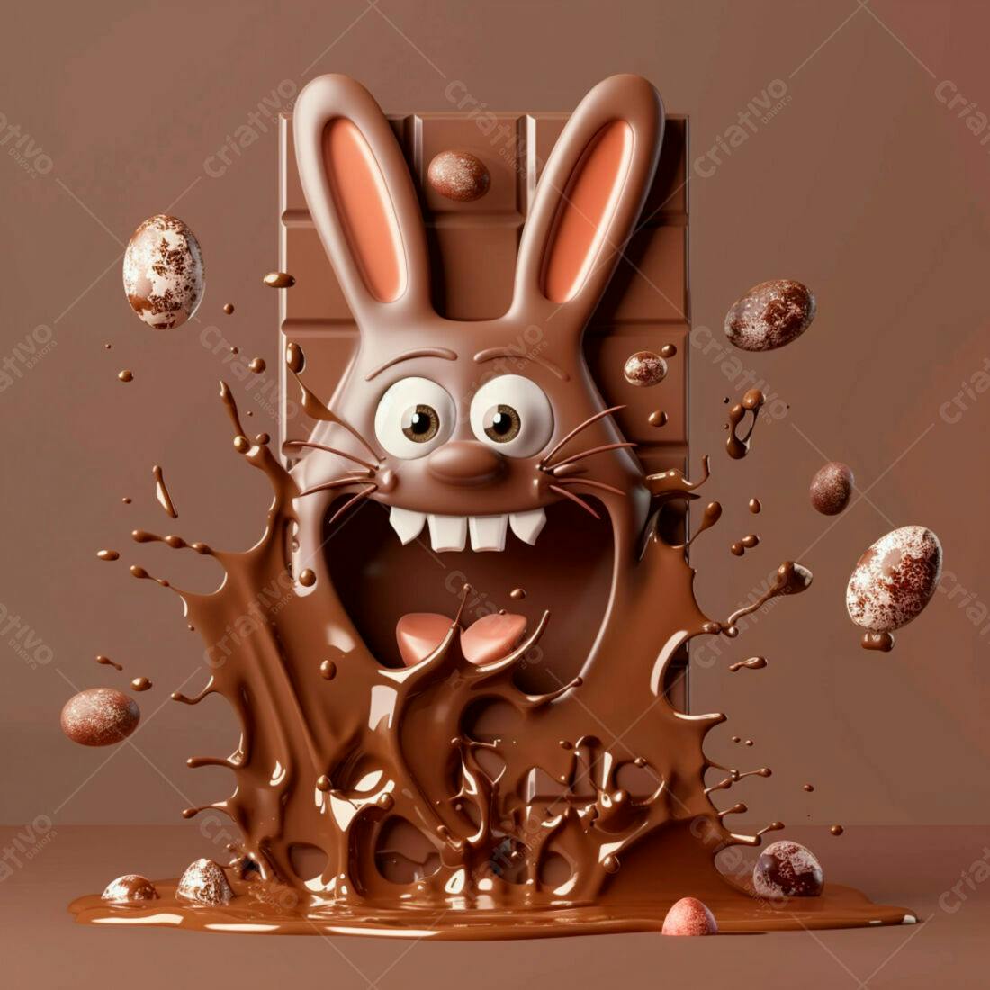 Coelho de chocolate em explosão de Páscoa