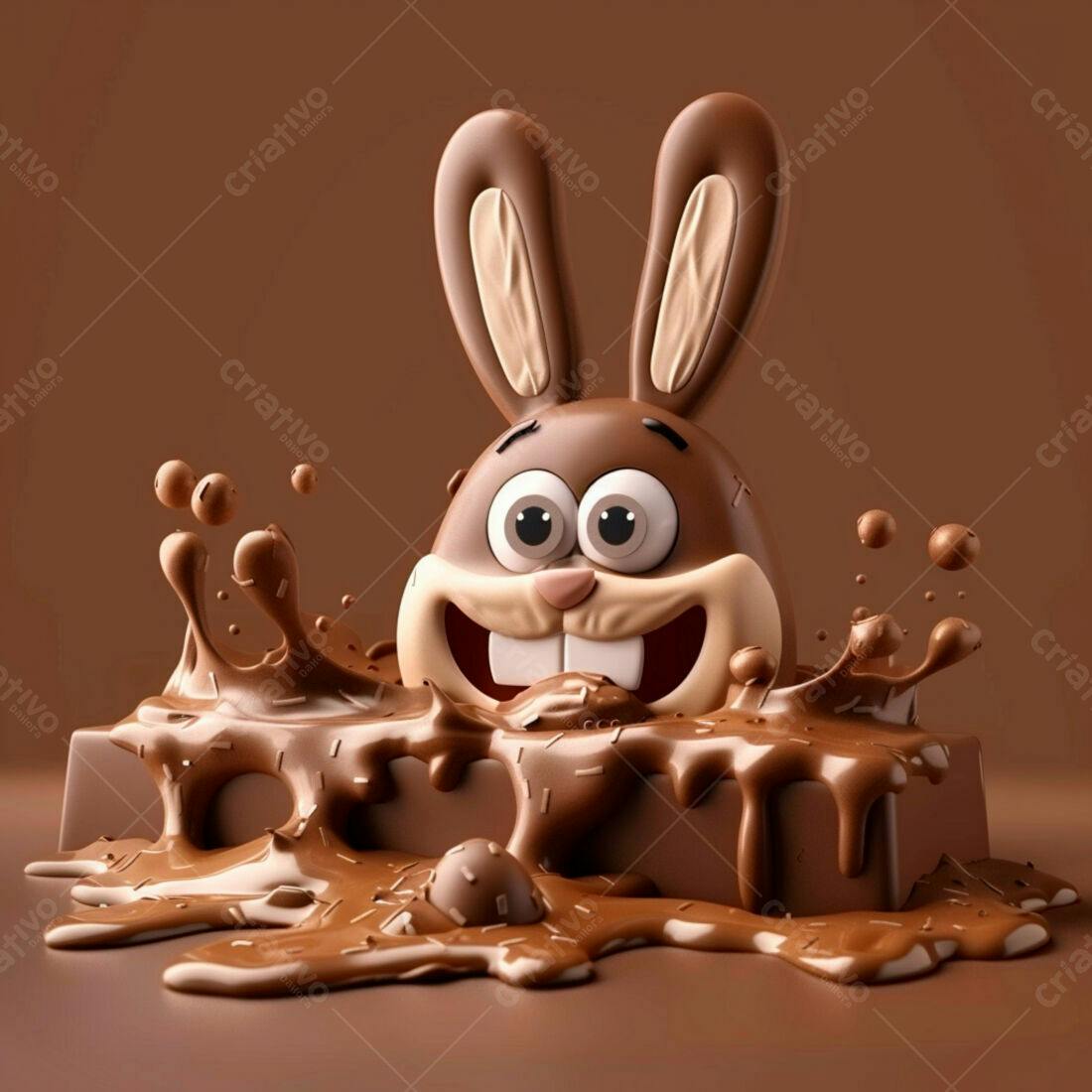 Coelho de chocolate mergulhado em barra