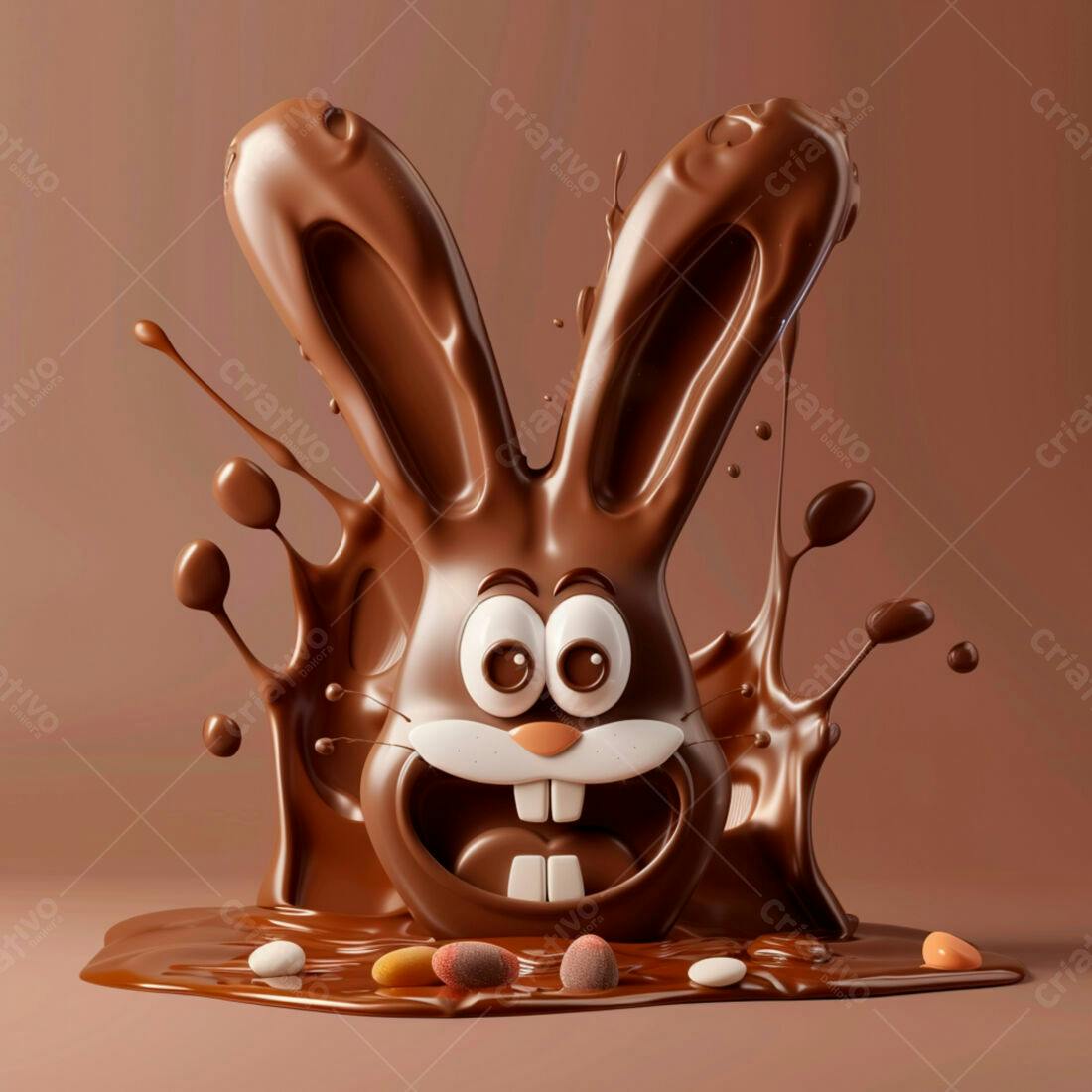 Coelho de chocolate em splash marrom