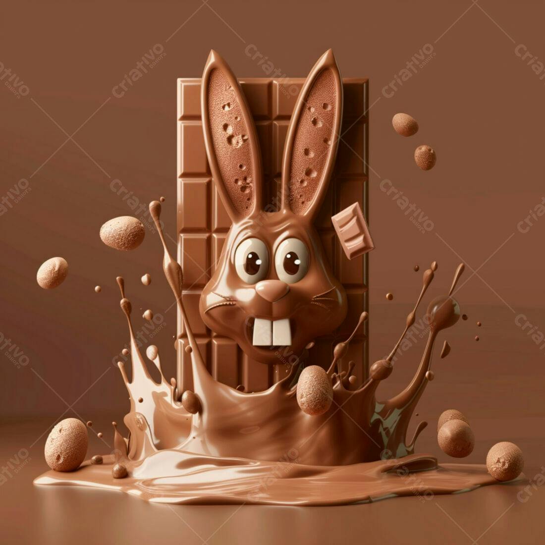 Coelho de chocolate em barra com respingos