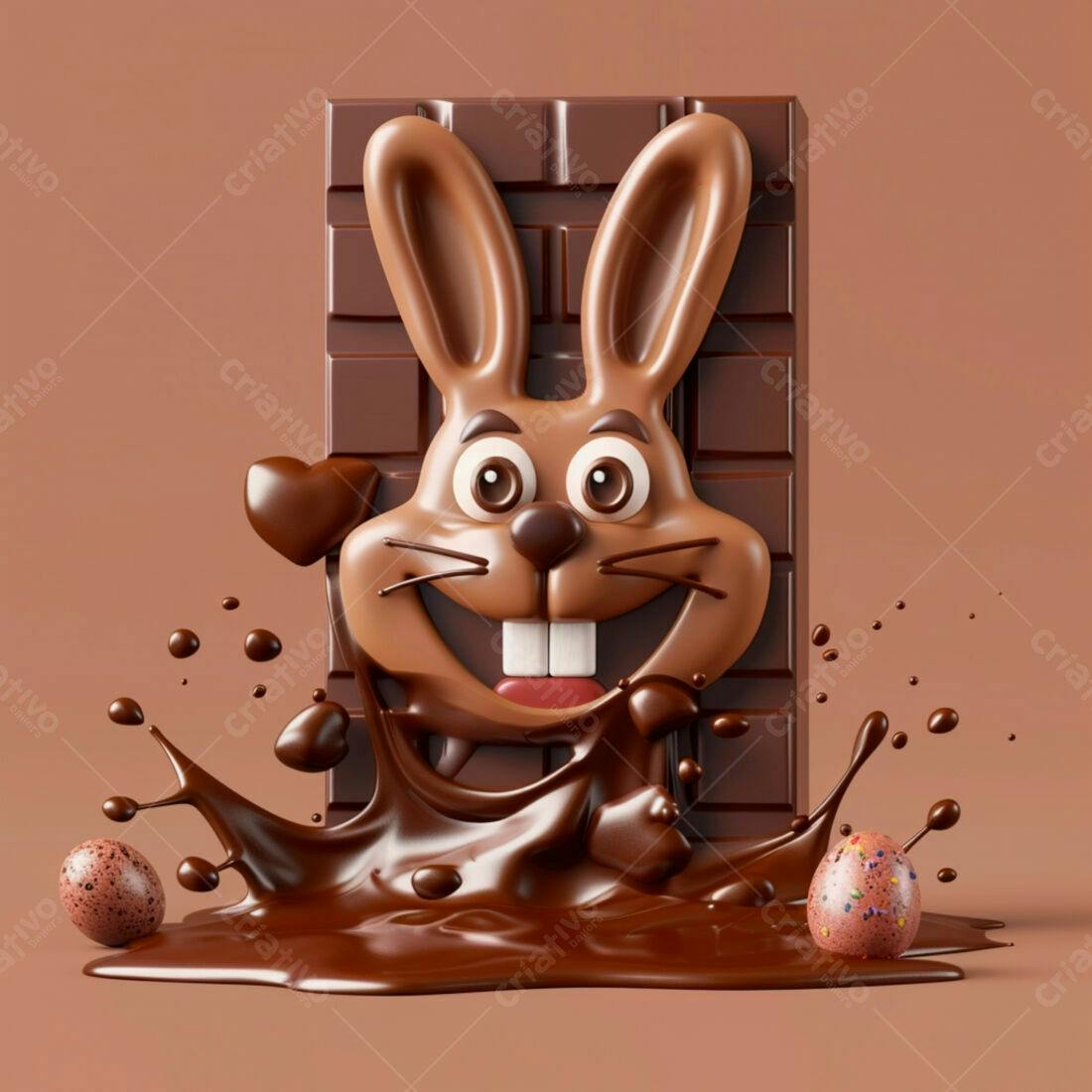 Coelho de chocolate em barra derretida