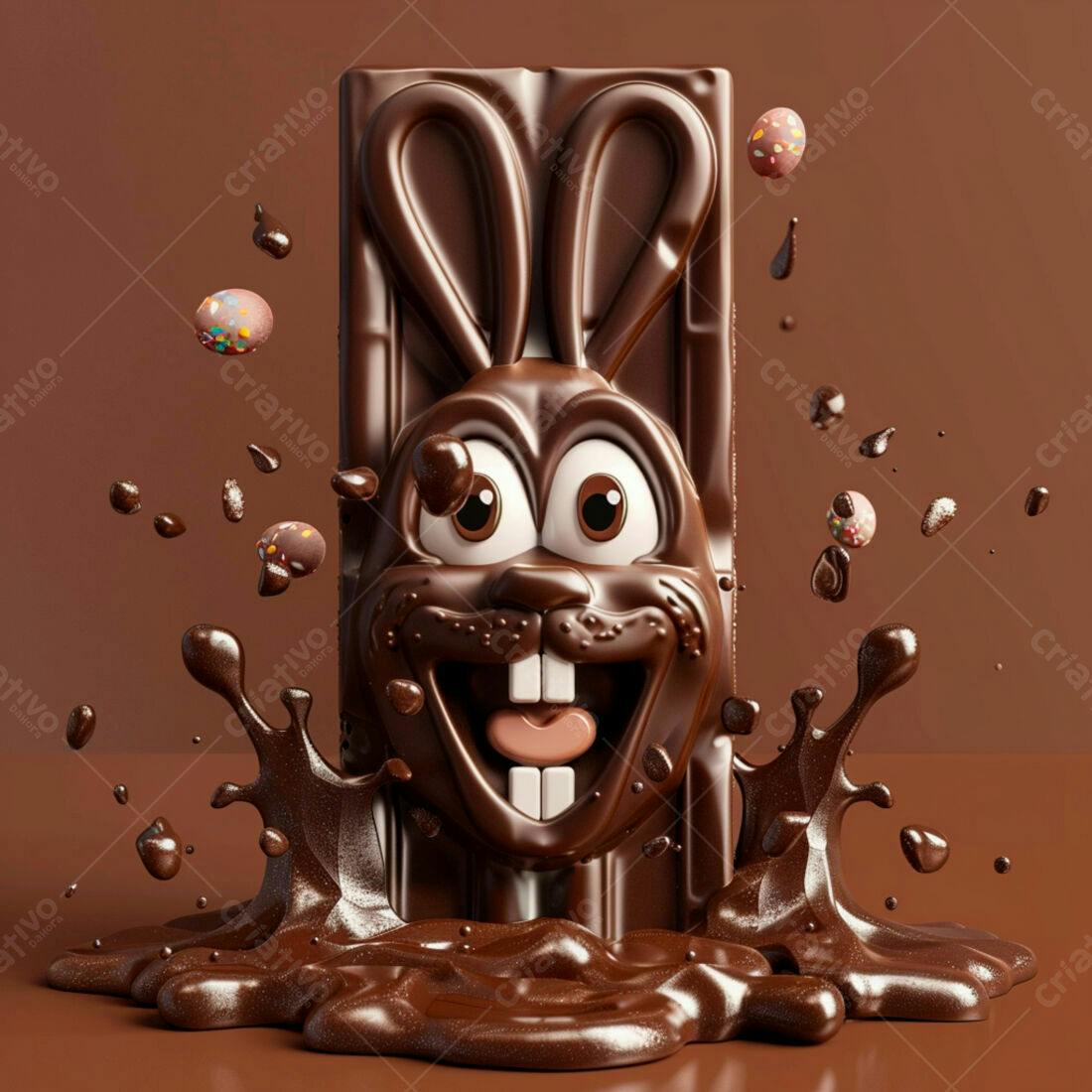 Coelho de chocolate em barra derretida