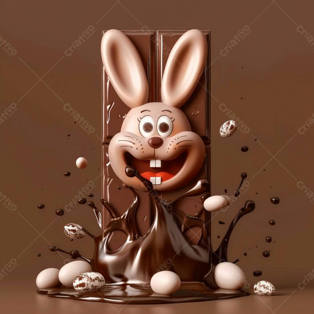 Coelho de chocolate na Páscoa com ovos